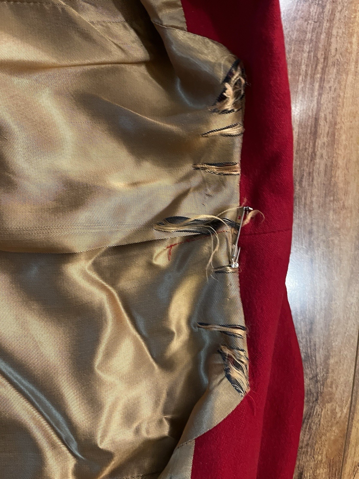 VTG Ladies Cherry Red Cashmere and Wool Blend Coat, Asymmetrical Collar
