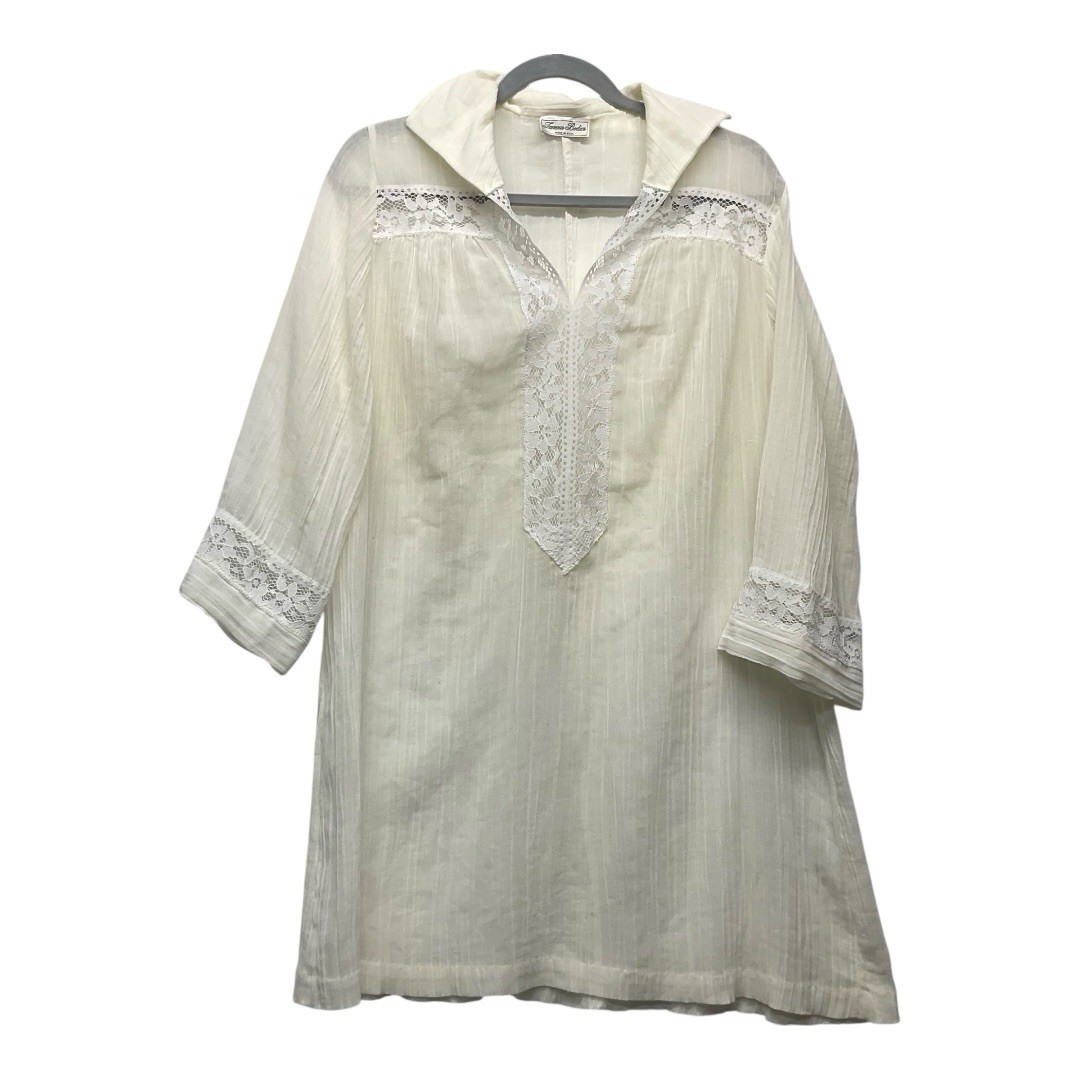 VTG Famous Bodies Lace detailed Gauze Cover up Size M 12/14 80s Classic Neutral