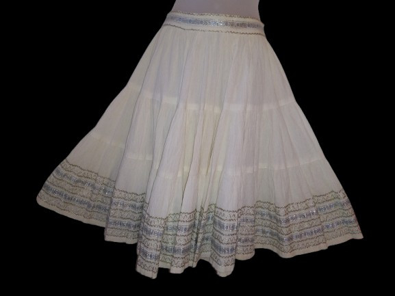 Vintage 50s Ivory Silver Metallic Ric Rac Patio Full Circle Squaw Skirt Viva S