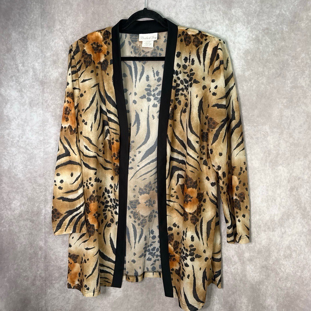 Vintage 90s Pride & Joy Cardigan Plus Size 20W Animal Print Sheer Open Front