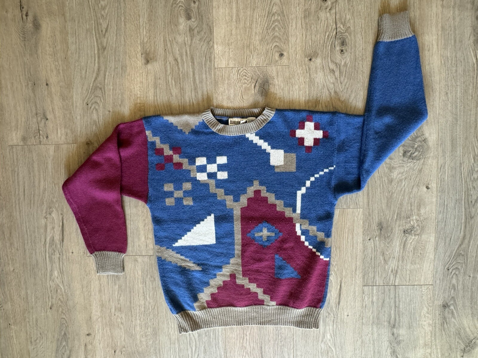 Vintage Geometric Color-Block Sweater, Country Suburbans Brand, Sz M, Pre-Owned