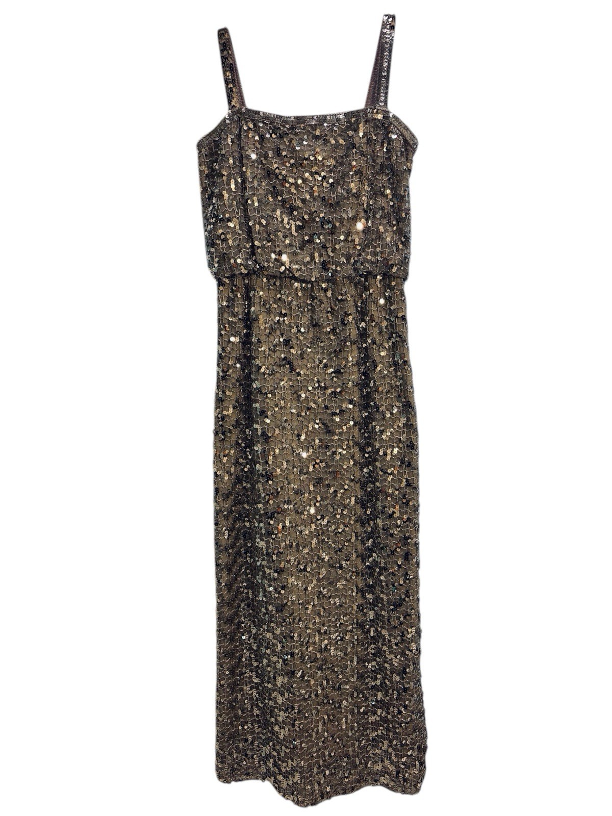Vintage 1970s Disco Vintage Silver Sequin Maxi Cocktail Party Dress 0/2