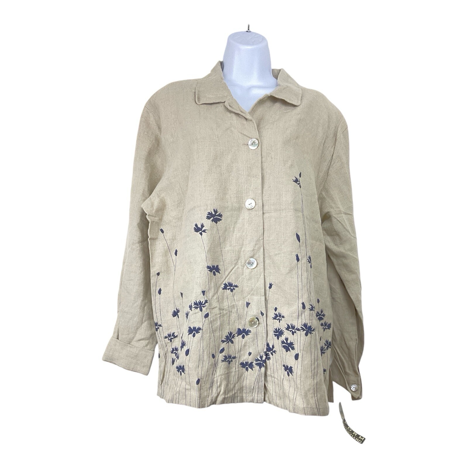 Vintage John Paul Richard Womens Linen Top Size L 90s Floral Minimalist NWT