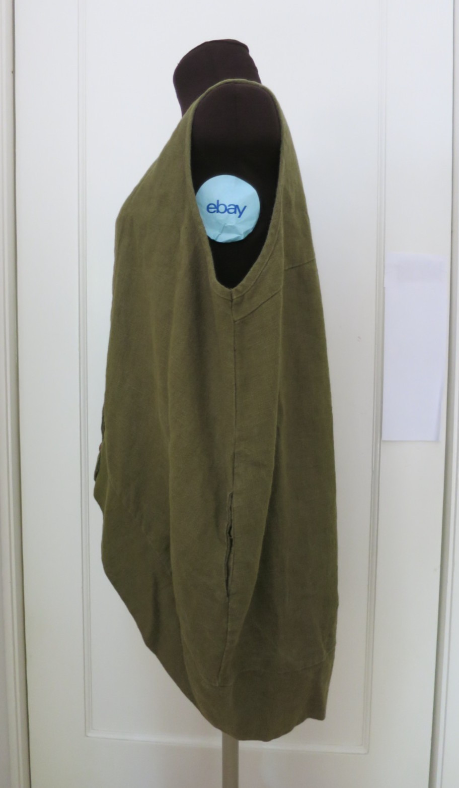 Yea Army Green Linen Oversize Asymmetric V Front Curve Back Hem Long Vest S M