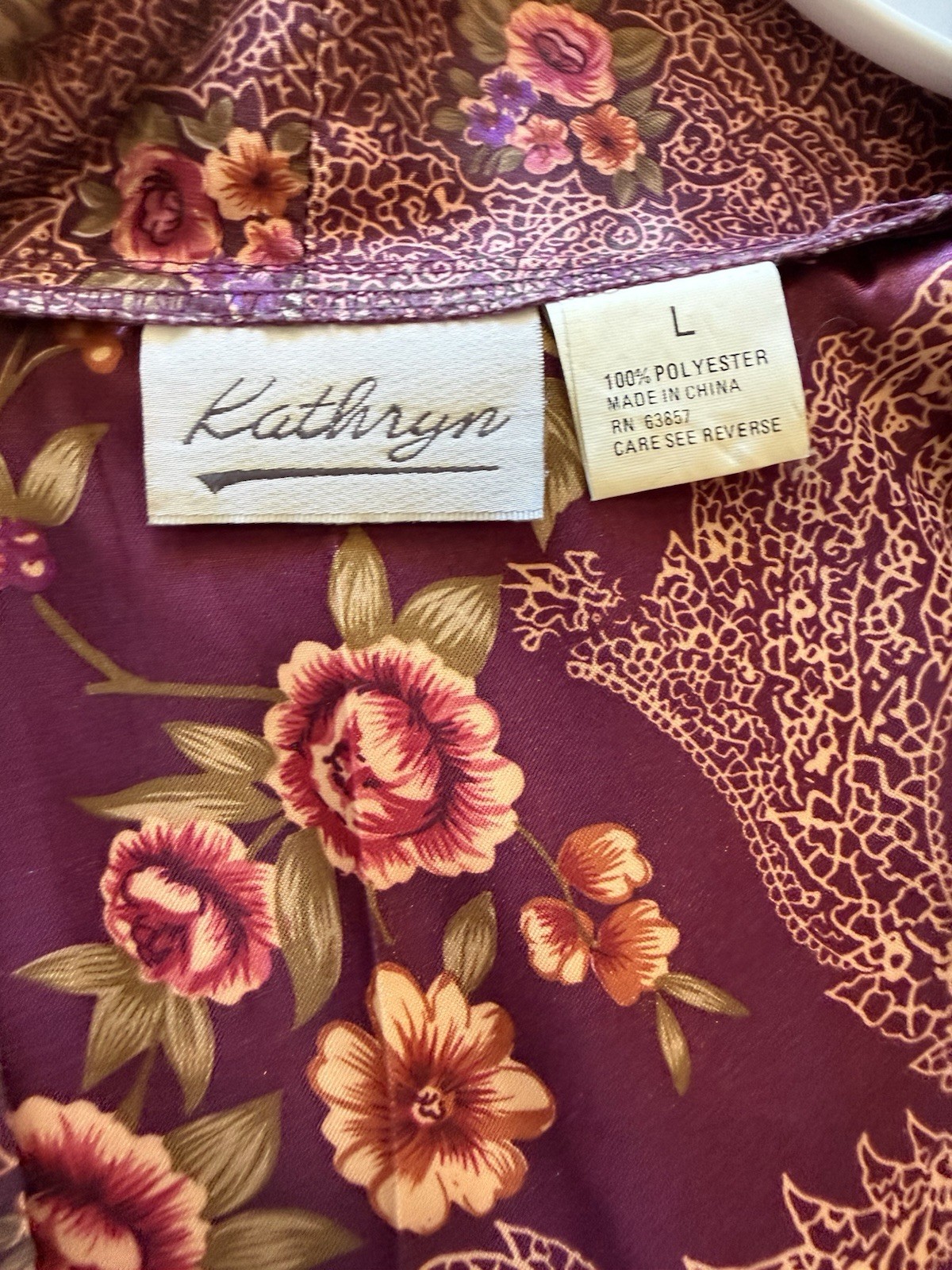 Vtg 90s Kathryn Floral Paisley Robe Chemise Set L Purple Satin UNWORN NWOT