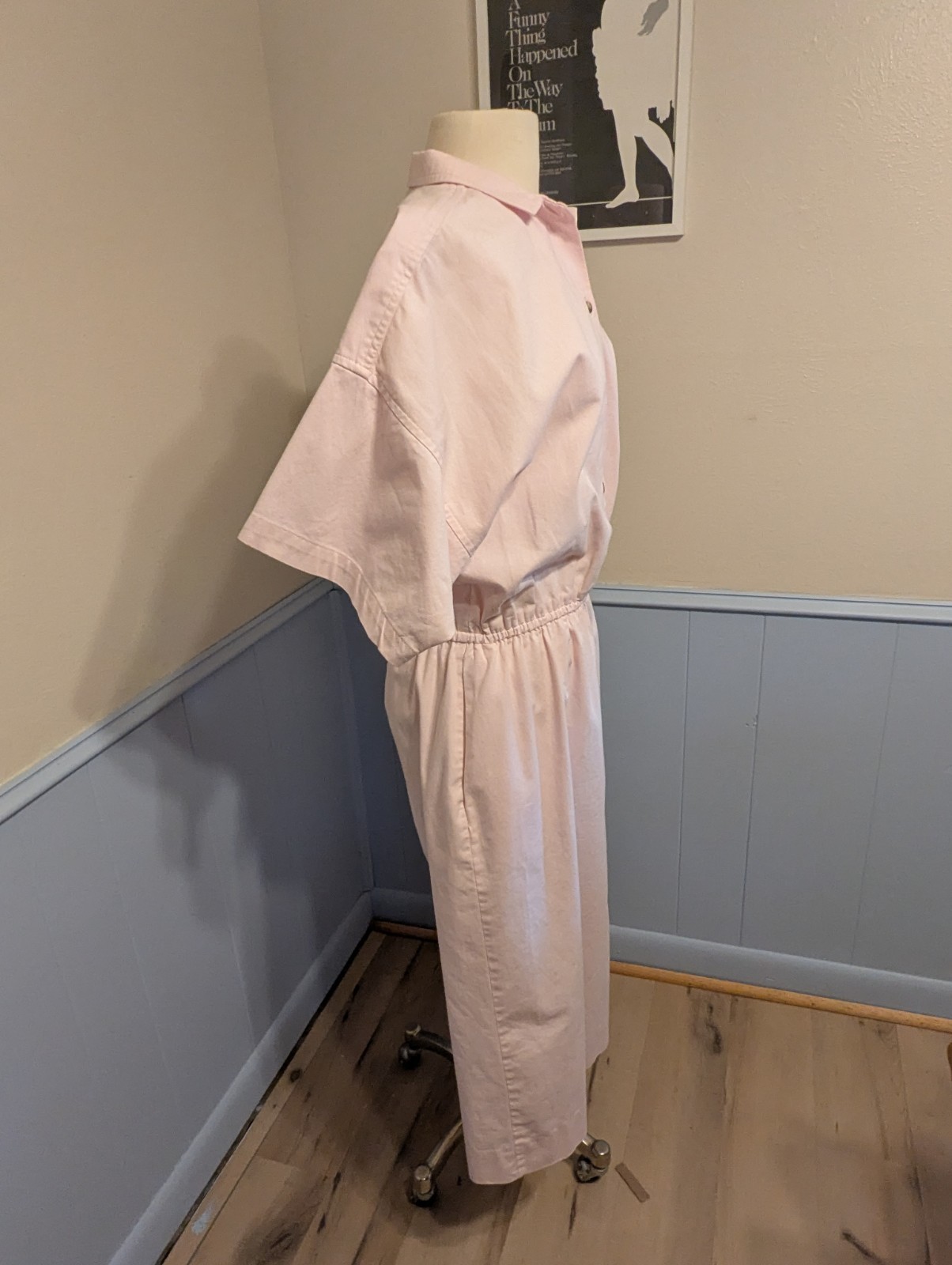 L-XL Vintage 80s 90s Katherine Stephens Pink Shirt Dress Midi Cotton Casual