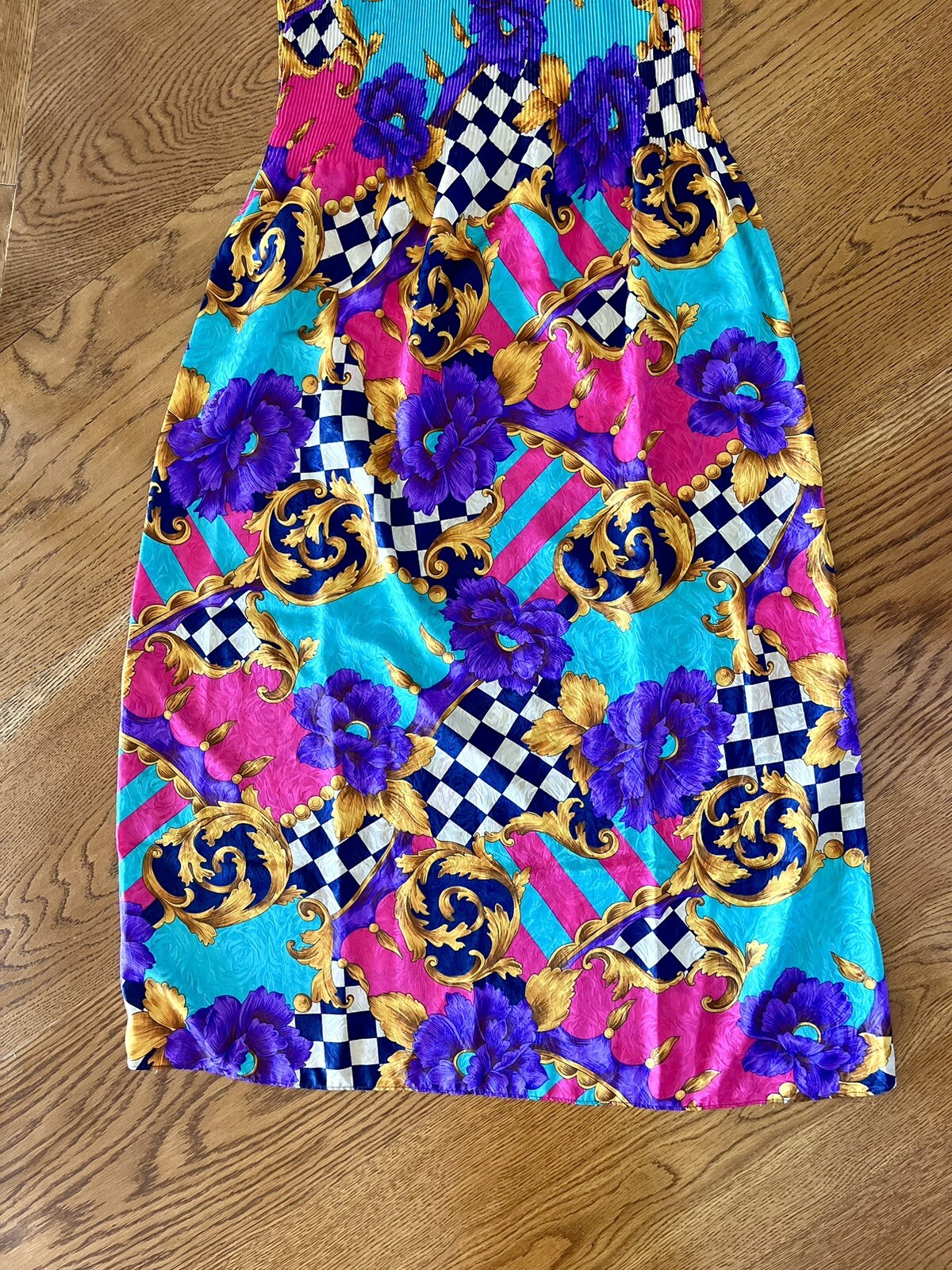 Vintage Georgette Trabolsi Colorful Artsy Print Lingerie Night Gown Slip Dress M