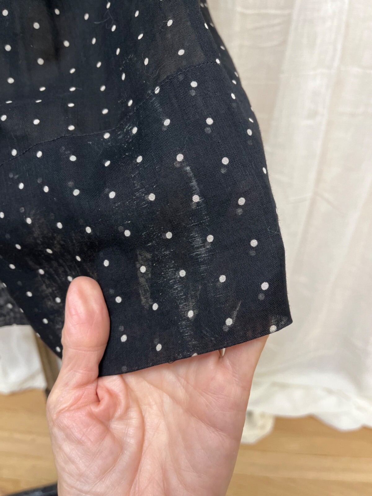 Victorian Edwardian Lawn Voile Dress Sheer Tiny Dot Cotton Tea Mourning Goth XS