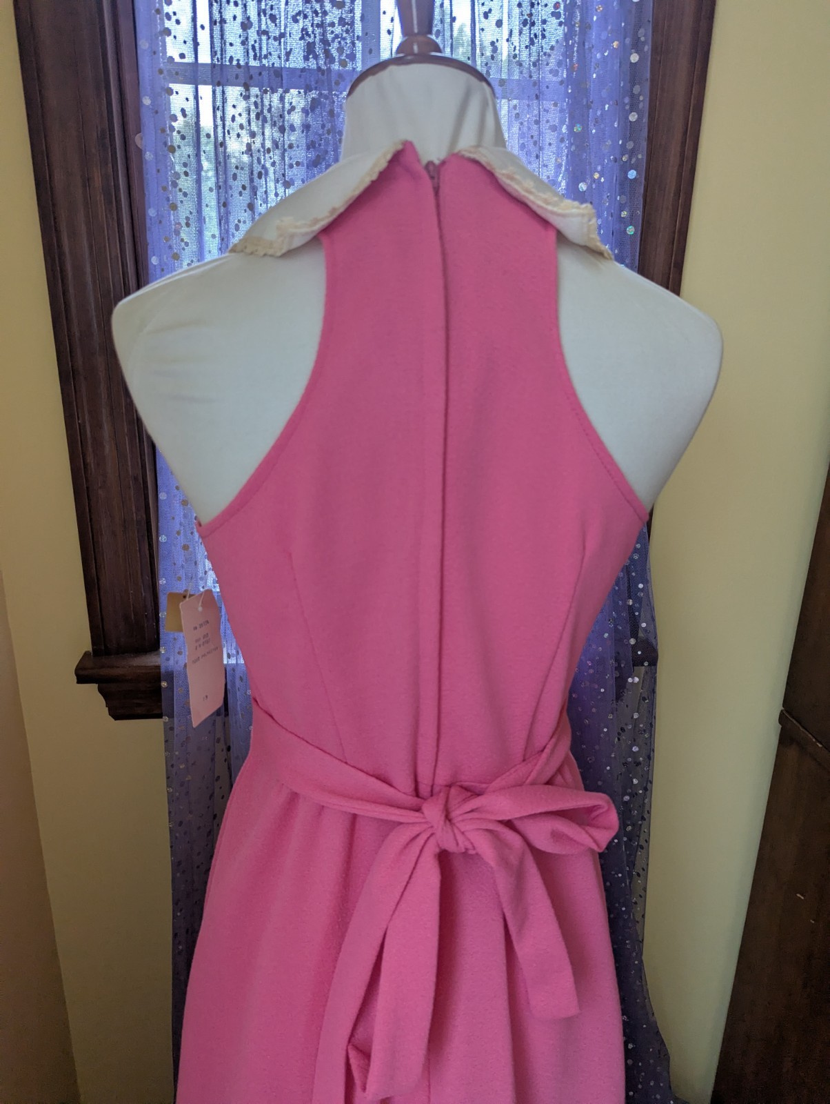 Vintage 70’s Joni Blair Of California Pink Dagger Collar Polyester Maxi Dress S