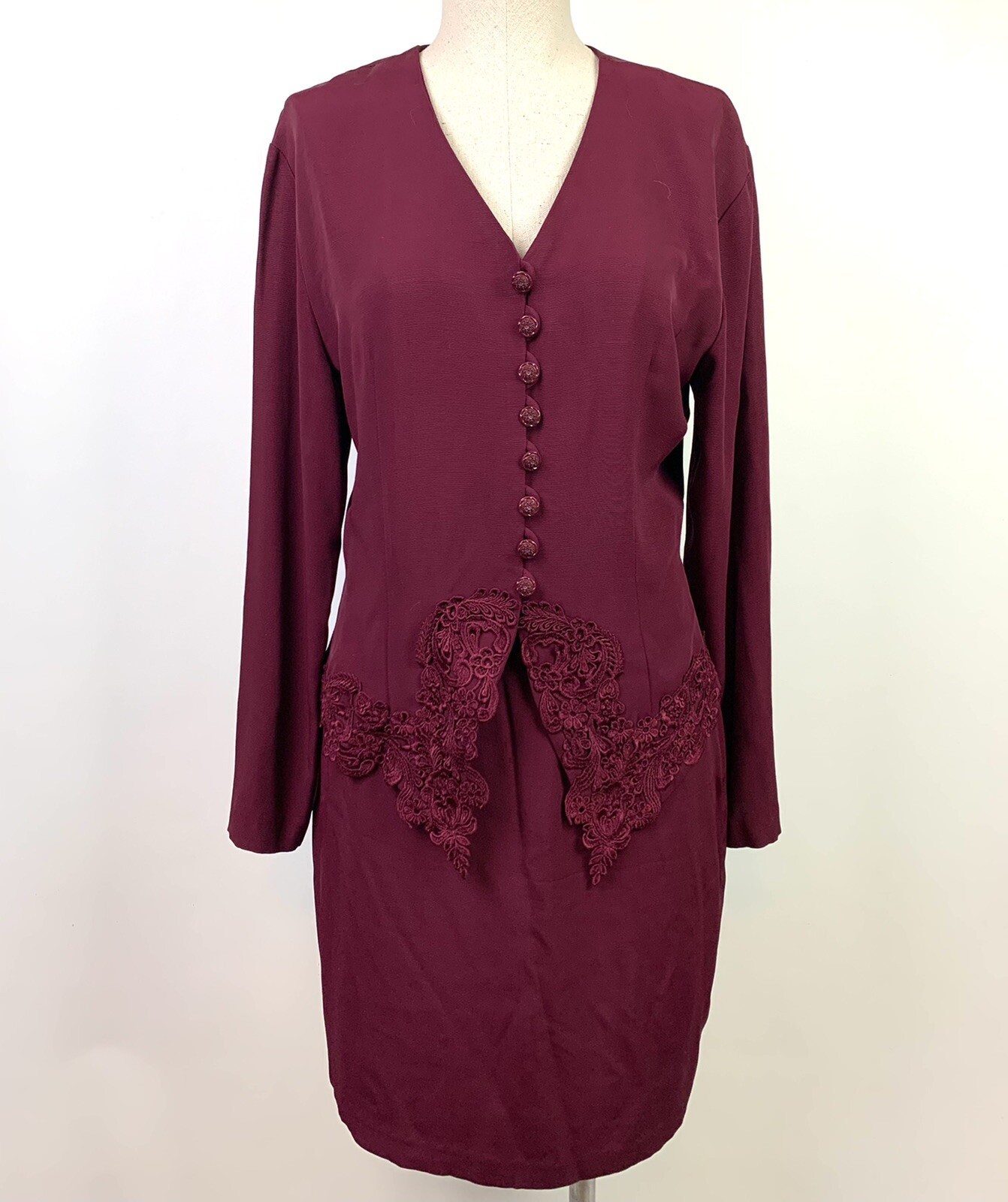 Vintage Blondie And Me 2 piece outfit Suit skirt burgundy Victorian Button Lace