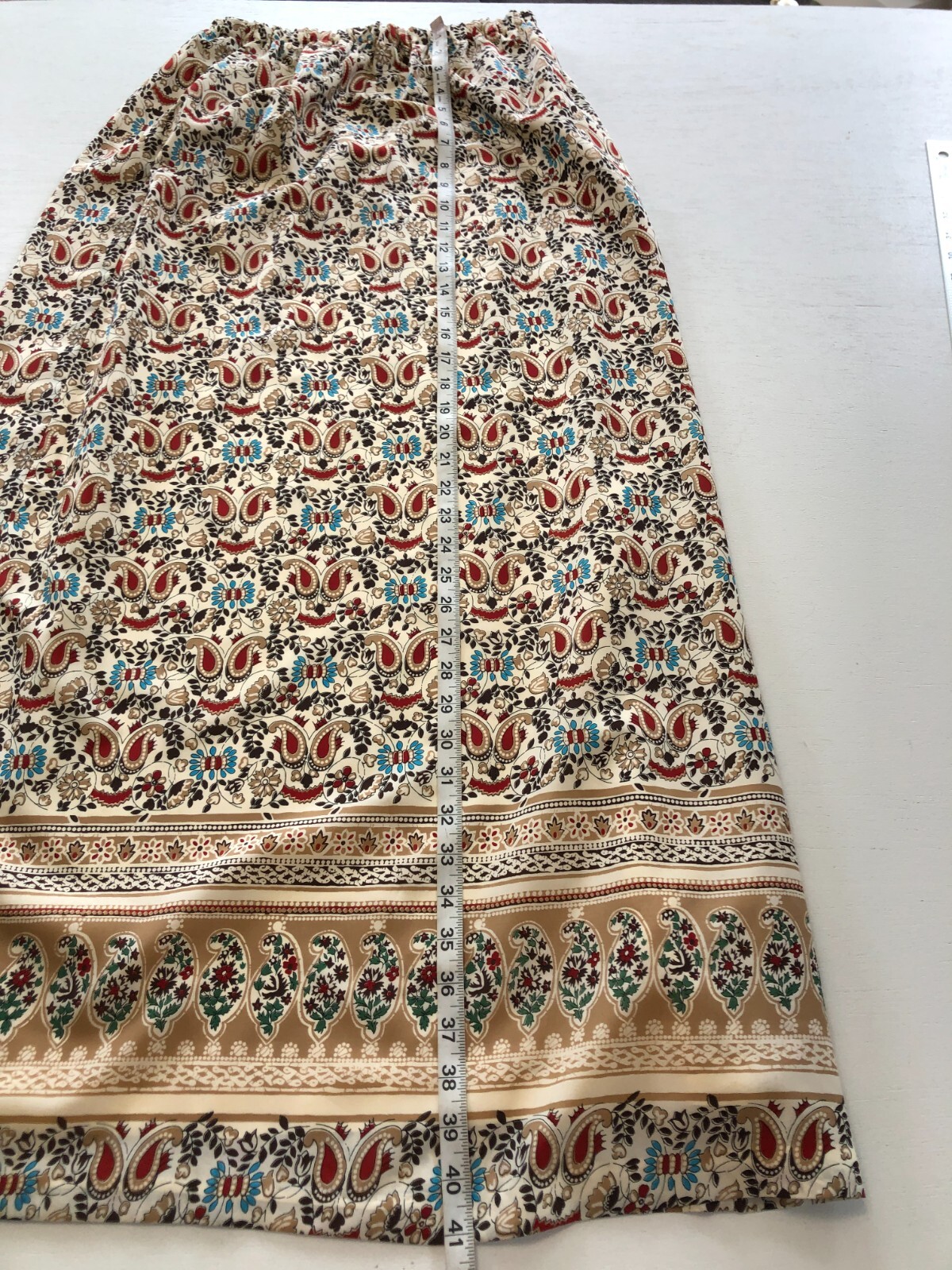 vtg 1970s COPLEY SQUARE Ltd Pull On Maxi Skirt Waist fits 25″-31″ Satin Paisley