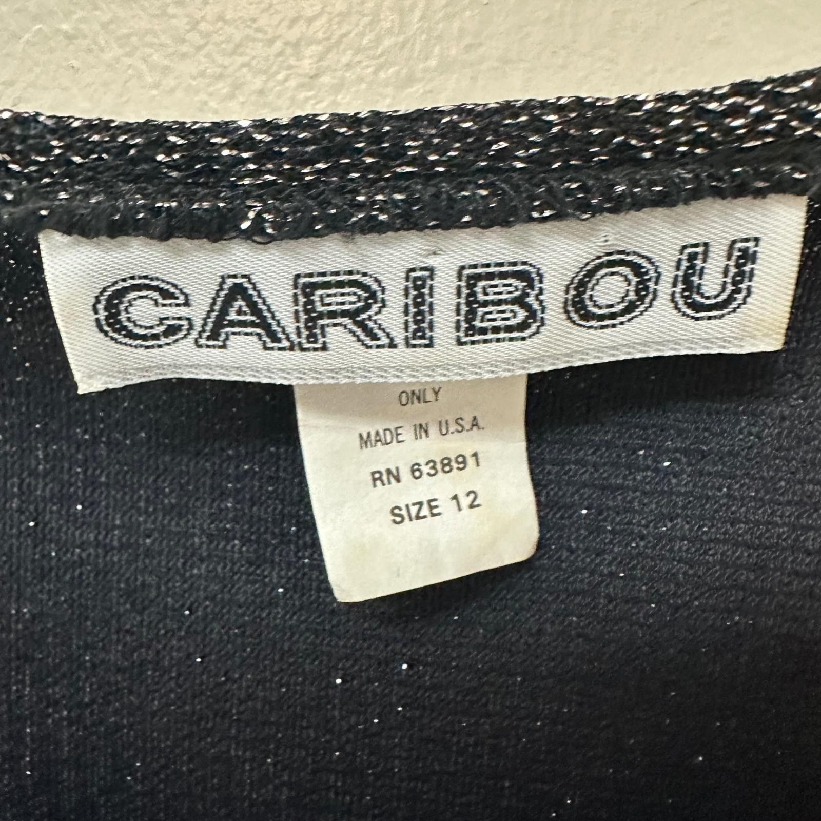 Caribou Vintage 80s Rainbow Sequin Chevron Crop Top Black Lurex Size 12 USA