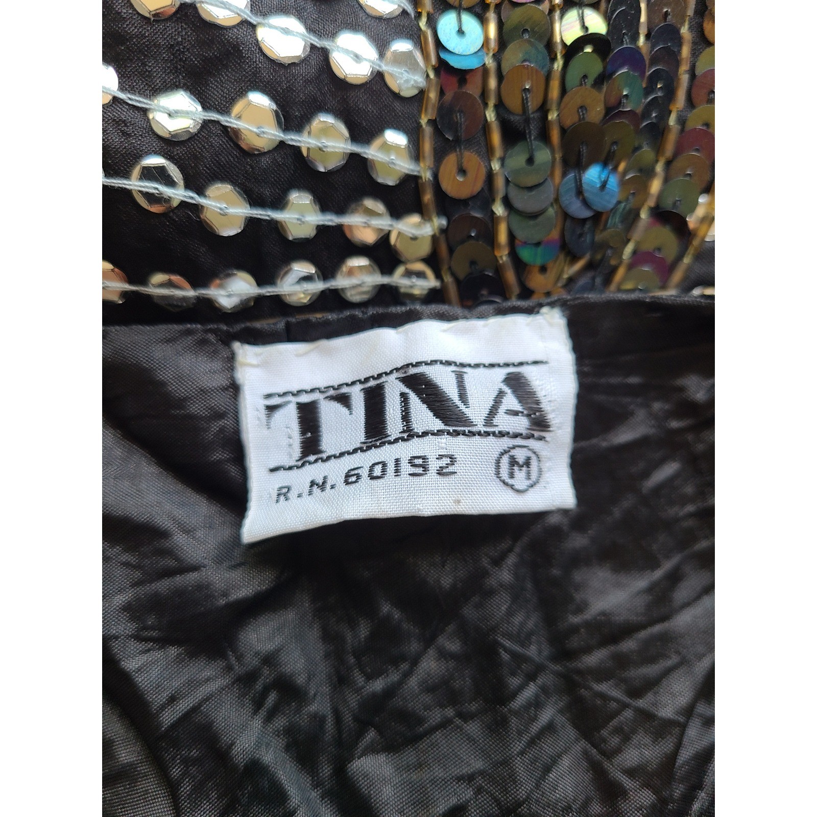 VTG Tina Sz M Butterfly Sequin Top 100% Silk 80s Flutter Sleeve Disco Top