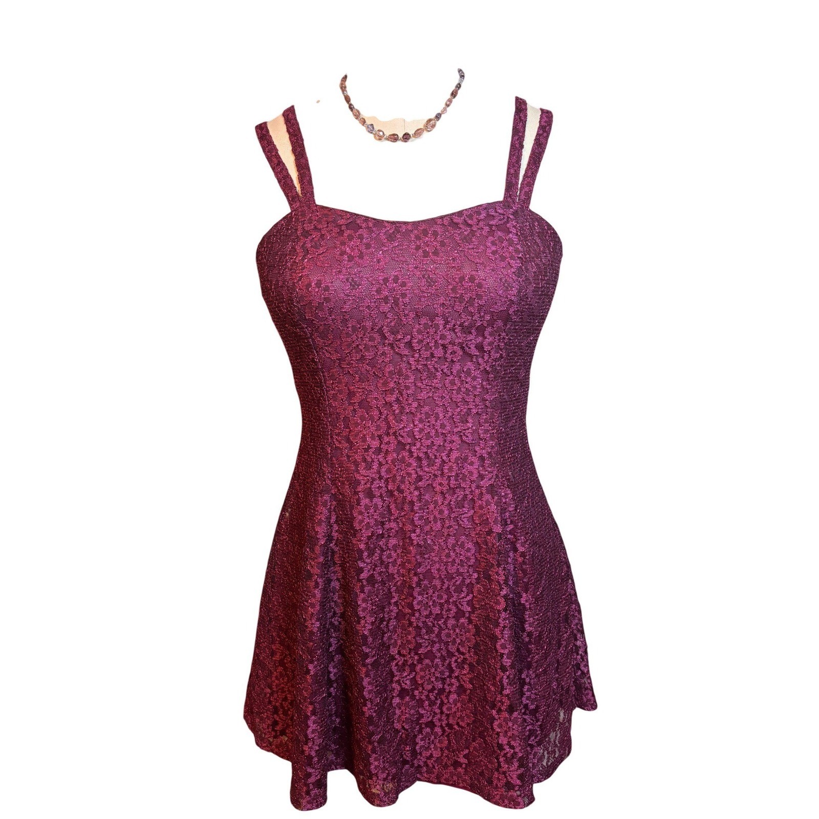 All That Jazz Lace Mini Dress Womens 5/6 Magenta fairycore 90s Shimmer Vintage