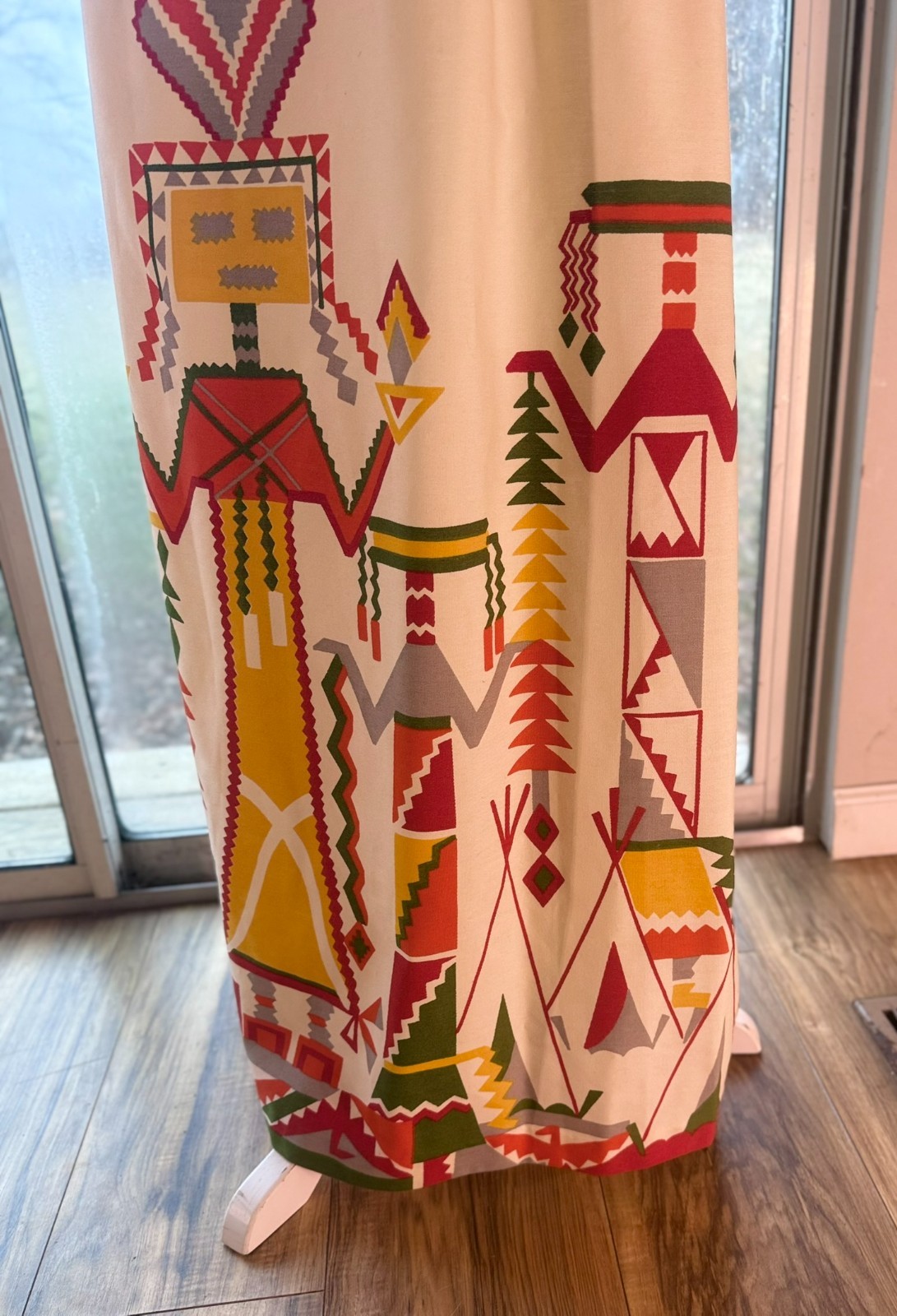 Vtg 1960s 70s Maxi DRESS Kachina Doll CACTUS Print Native FOLK ART Skirt XS/S