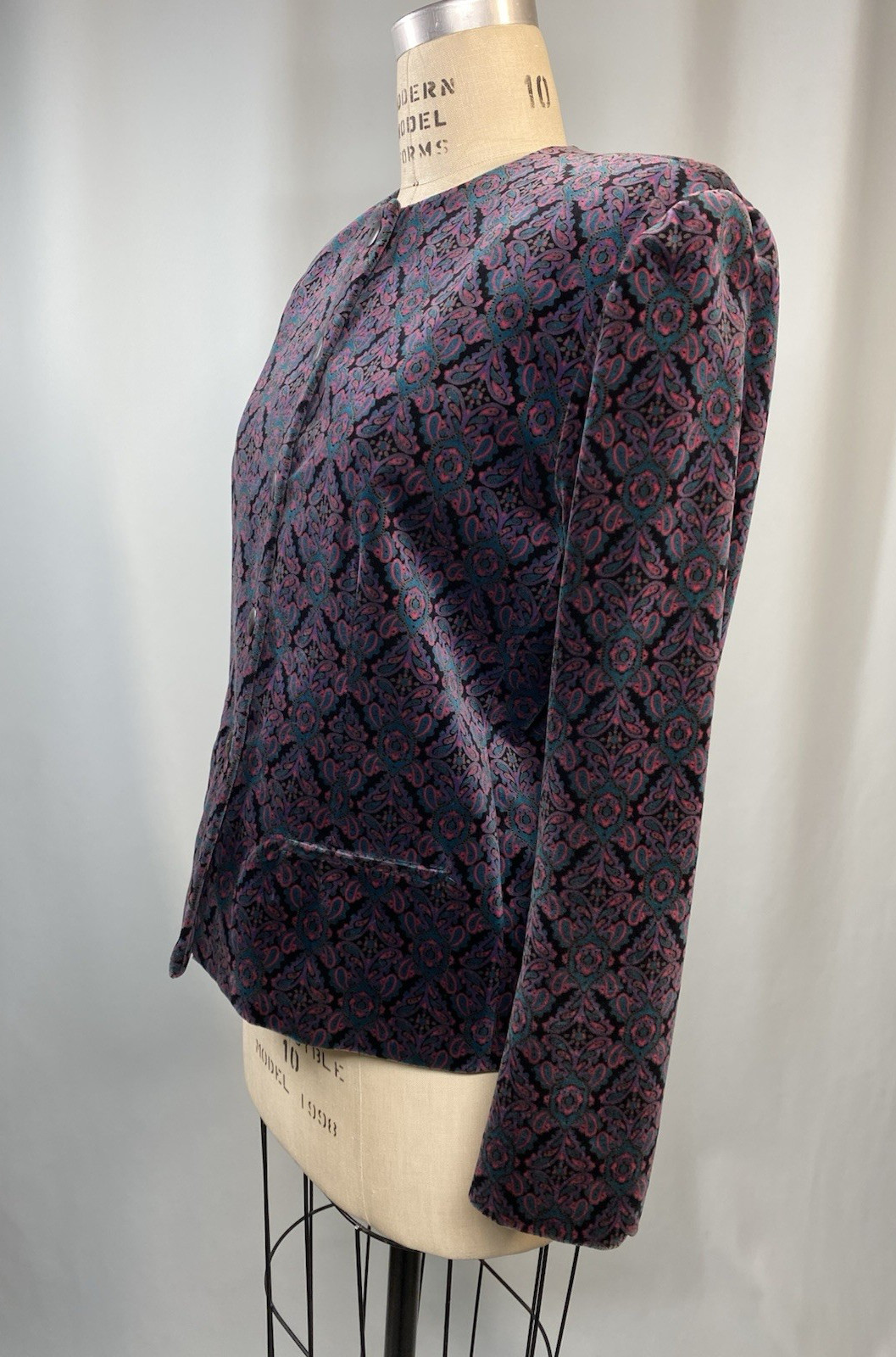Vintage Velvet Jacket SIZE 12 LARGE L purple black high neck TALBOTS 90s Y2K
