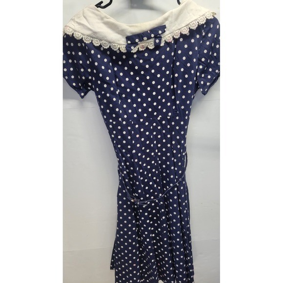 Vtg Homemade 70s Sailor Nautical poke a dot Dress small See Measurements