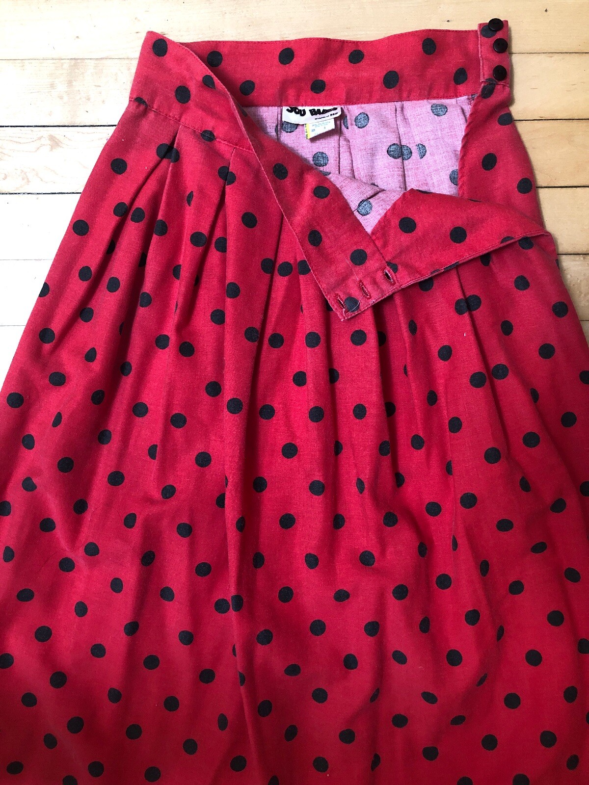 Vintage You Babes By Fritzi Red Black Polka Dot Skirt Midi Juniors Size 3 XS
