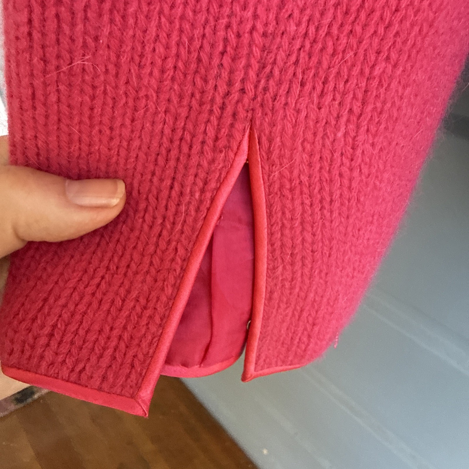 Vintage 60s Pink Angora Cardigan- Hand Trimmed W Satin- Hong Kong- Size 40