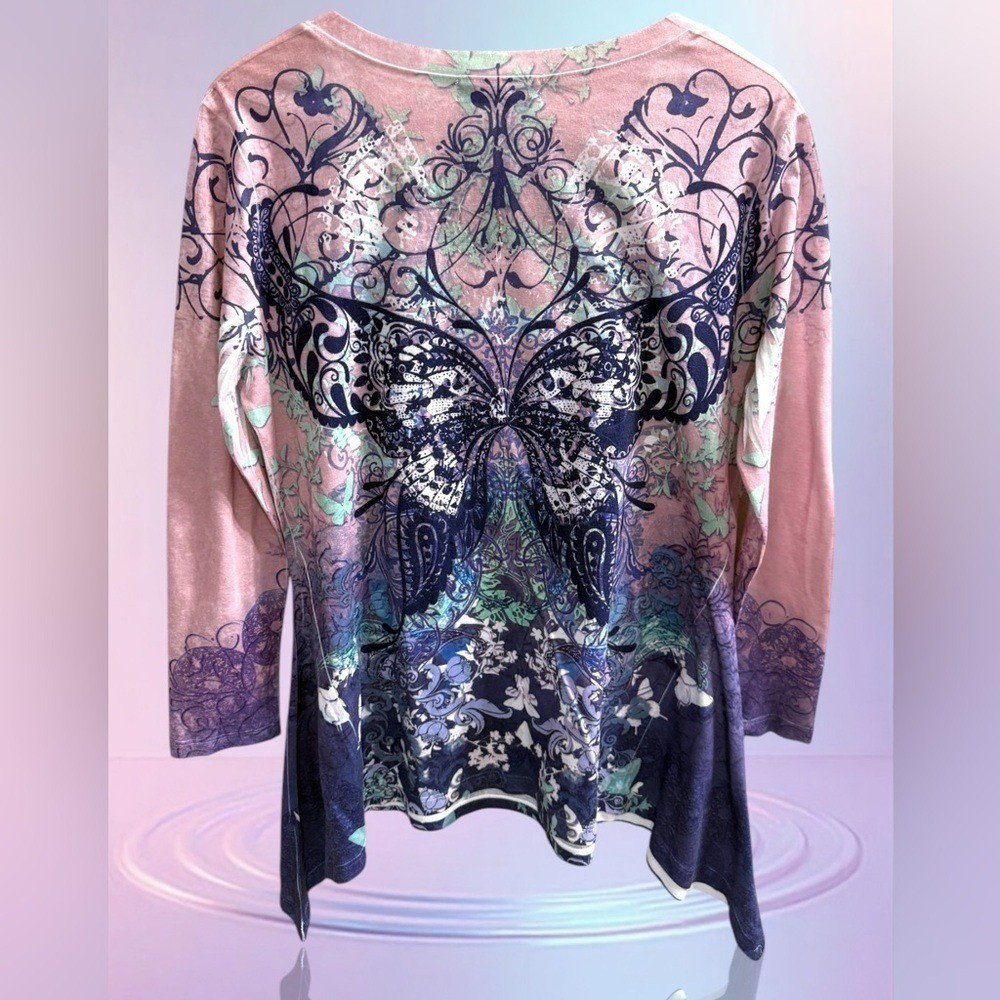 Closet Full Butterfly Rhinestone Tunic Top Y2K Fairy Grunge Size L