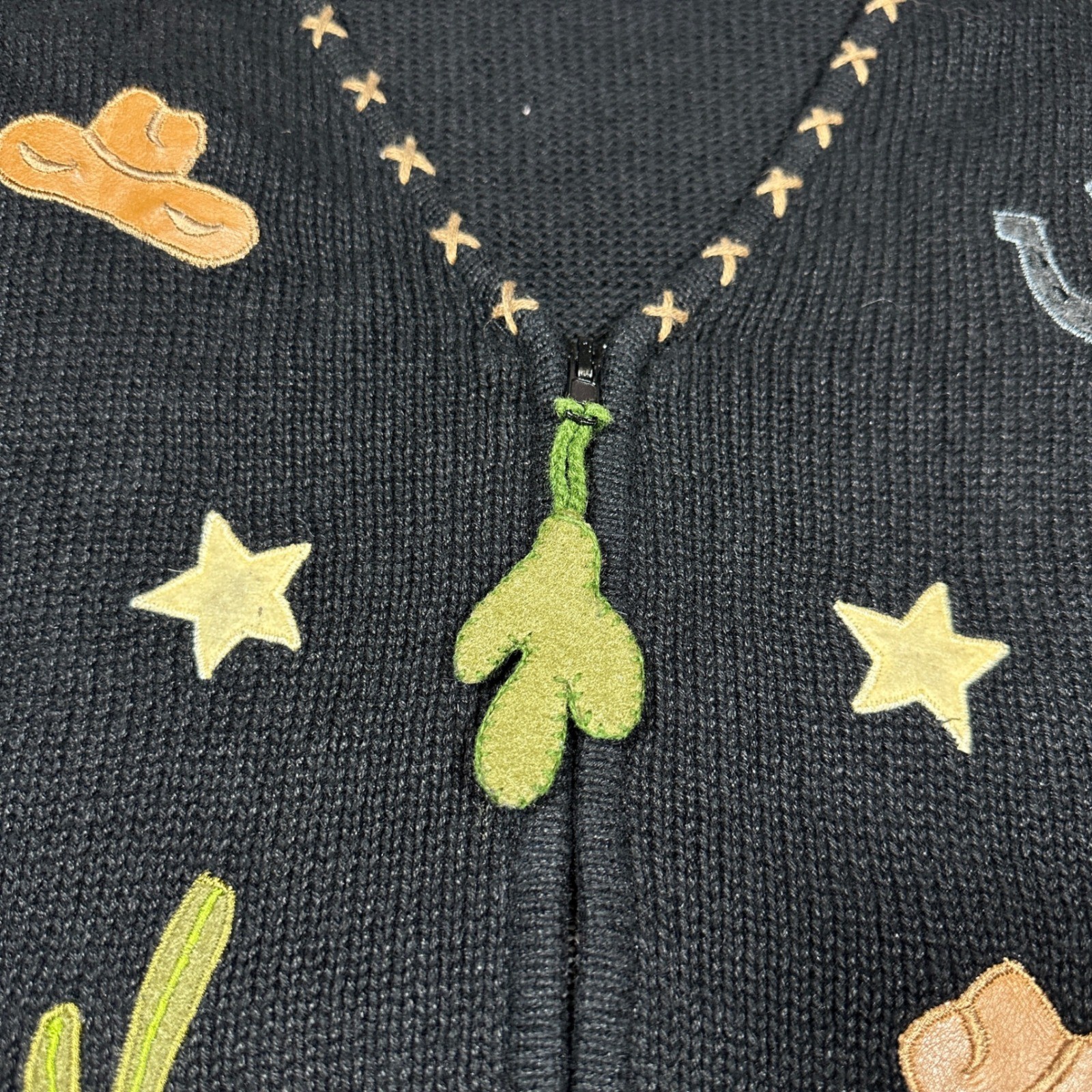 Vintage Tiara International Western Cowboy Boot Beaded Sweater Vest Black XL