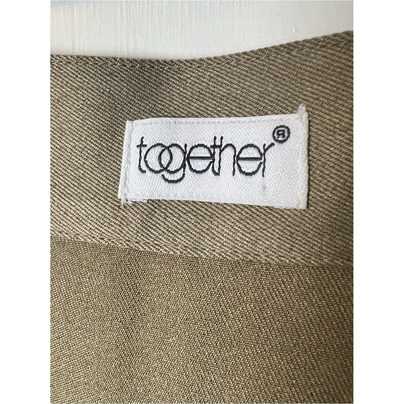 Together Vintage 80s Tan Midi Skirt Faux Leather Buckle Straps Pleated Slit Sz S