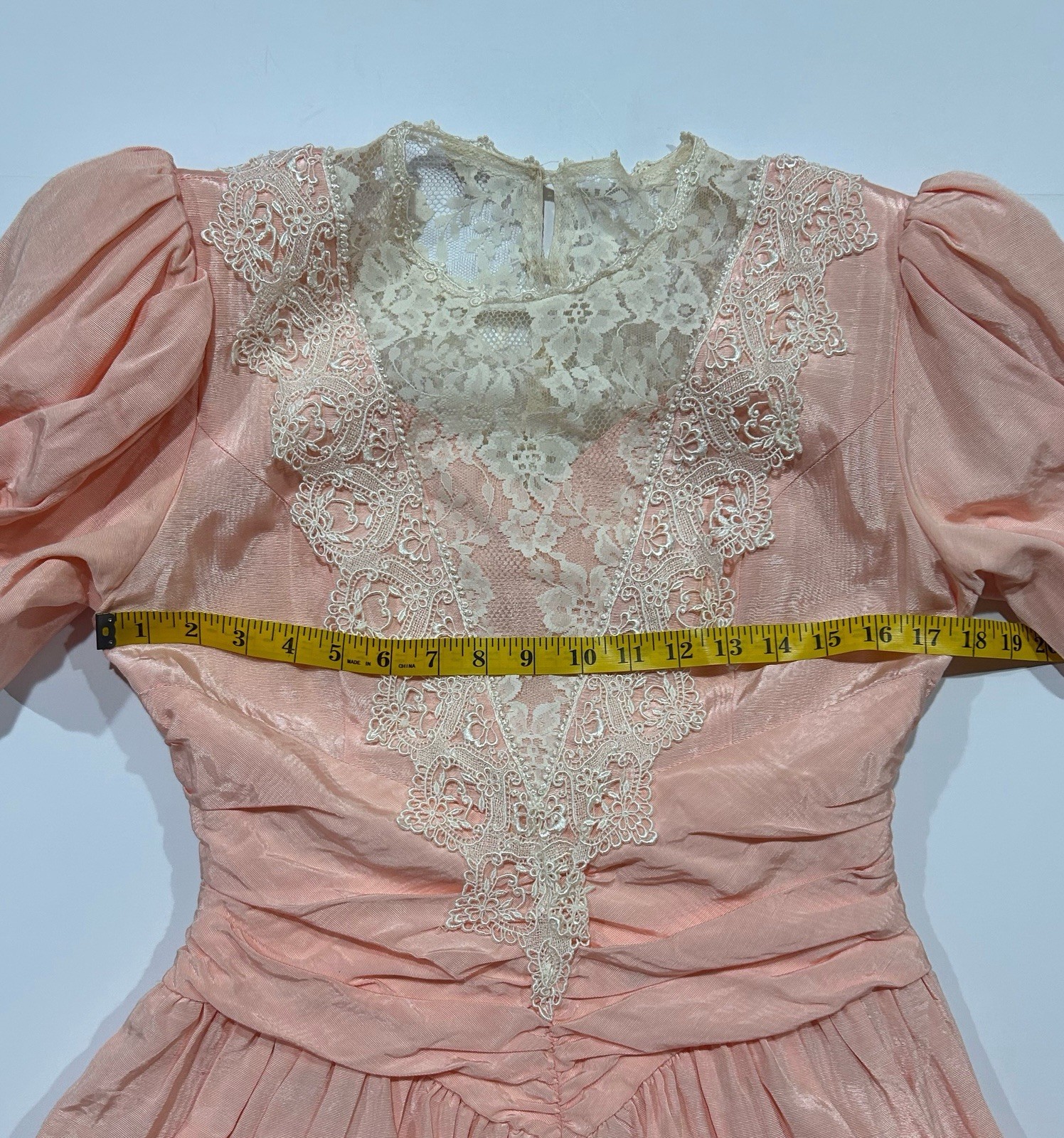 Vtg Scott McClintock Taffeta Lace Tea Dress Prom Victorian Peach Sz 14 FlawsREAD