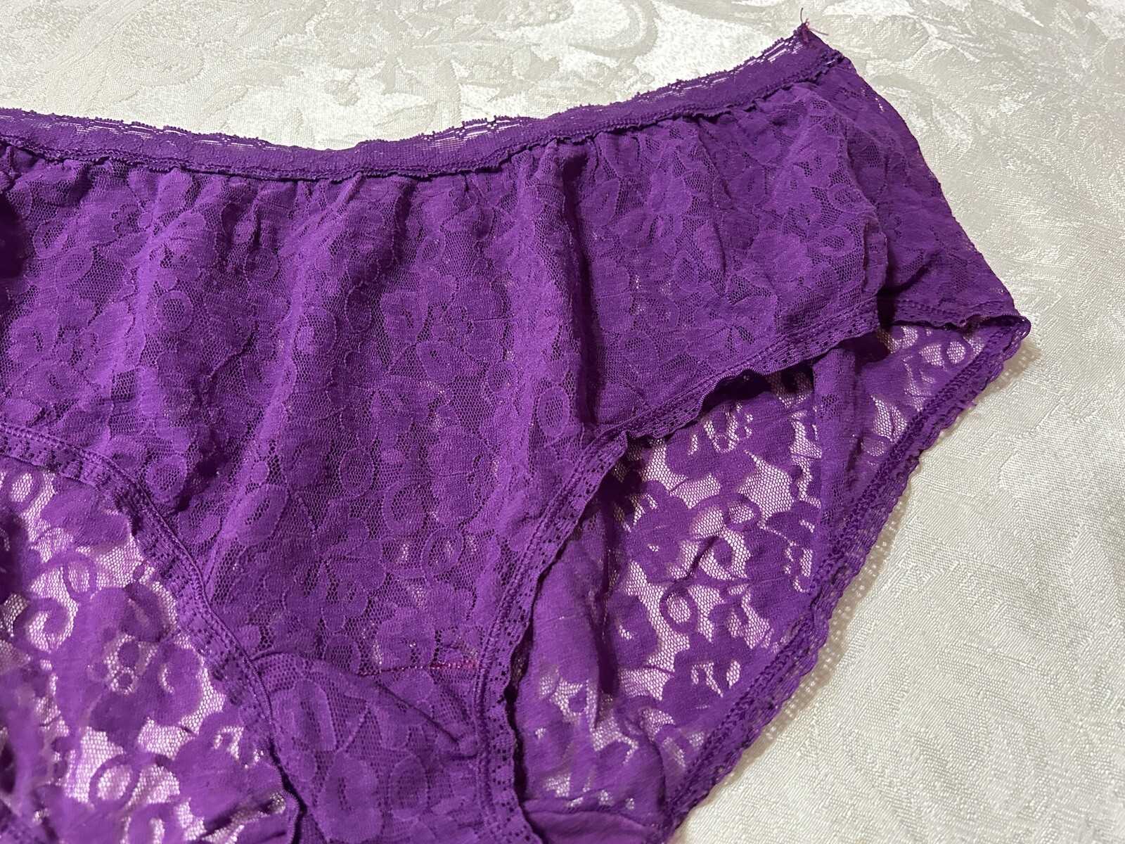 Vtg Unbranded 13J001X Beautiful Sheer Floral Stretch Lace 2X Plum Panties #60