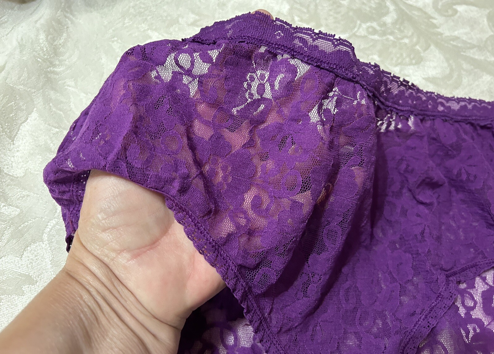 Vtg Unbranded 13J001X Beautiful Sheer Floral Stretch Lace 2X Plum Panties #60