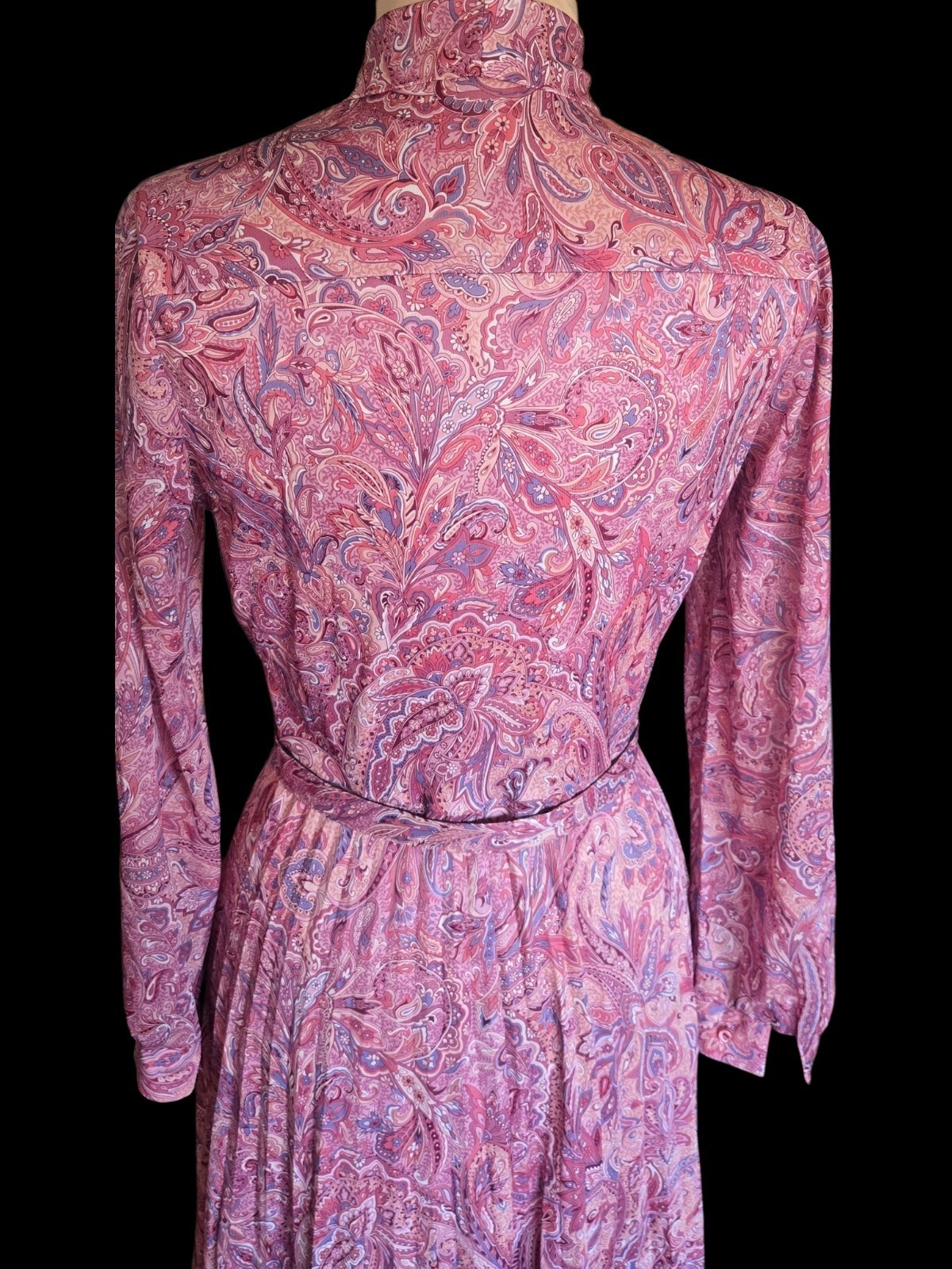 Vintage 70s Pink Paisley Secretary Dress Sz 12