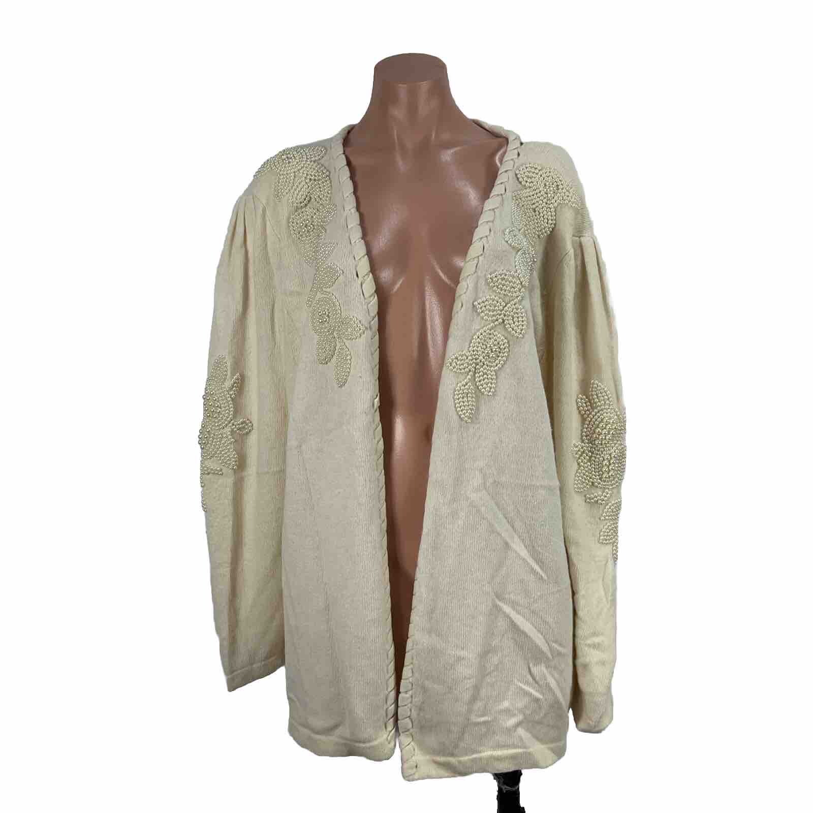 Vintage Cervelle Cardigan Sweater Ivory PLUS 2X Pearl Beads Shoulder Pads Angora