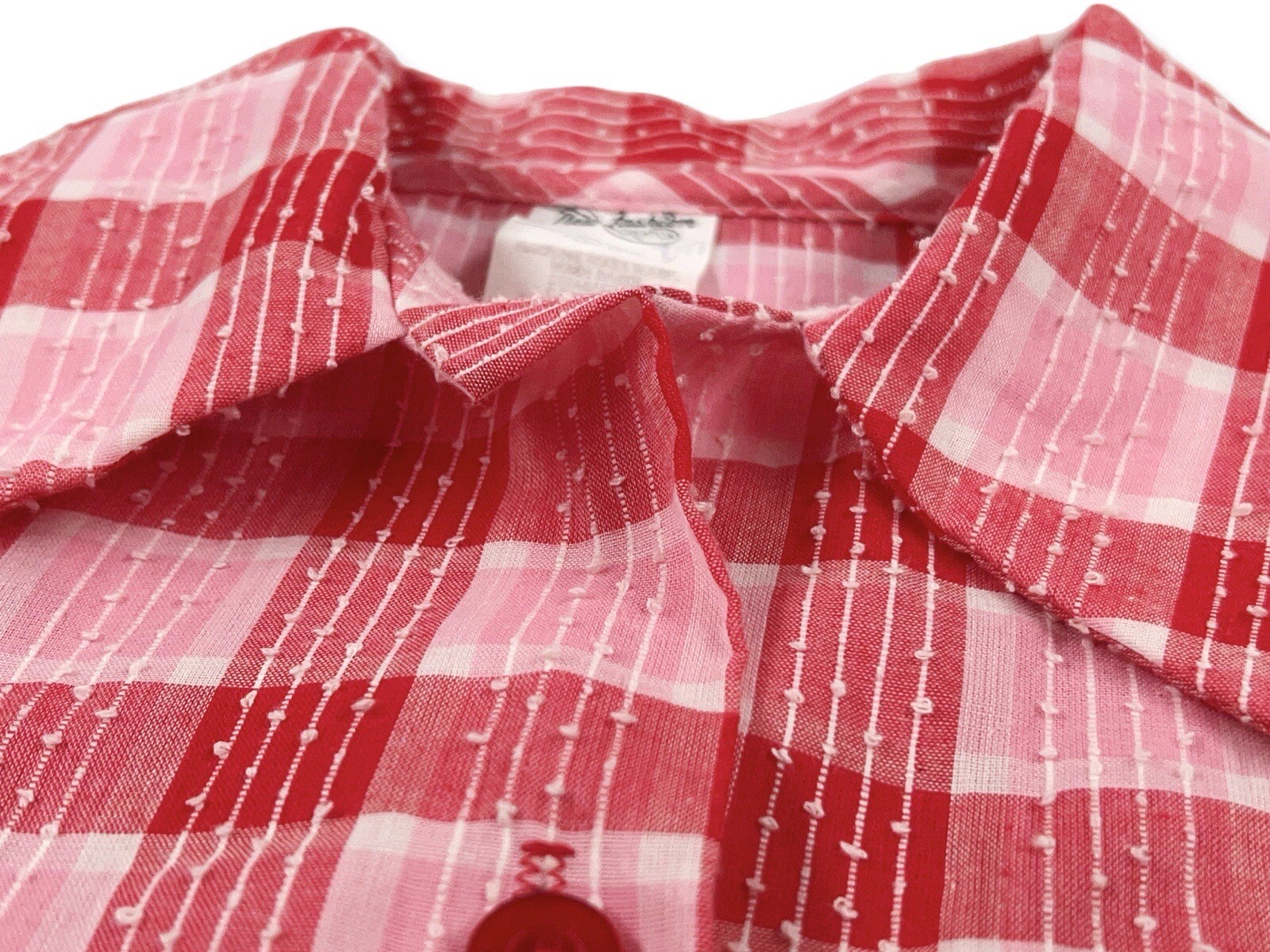 VINTAGE 50S RED PLAID SWISS DOT BLOUSE SIZE 14 NEW FASHION CREATION ROCKABILLY