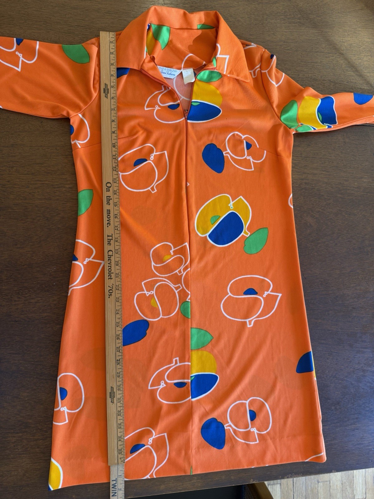 Sears Fashions Vintage 28 Dress Orange Cool Zipper Pull Long Sleeve