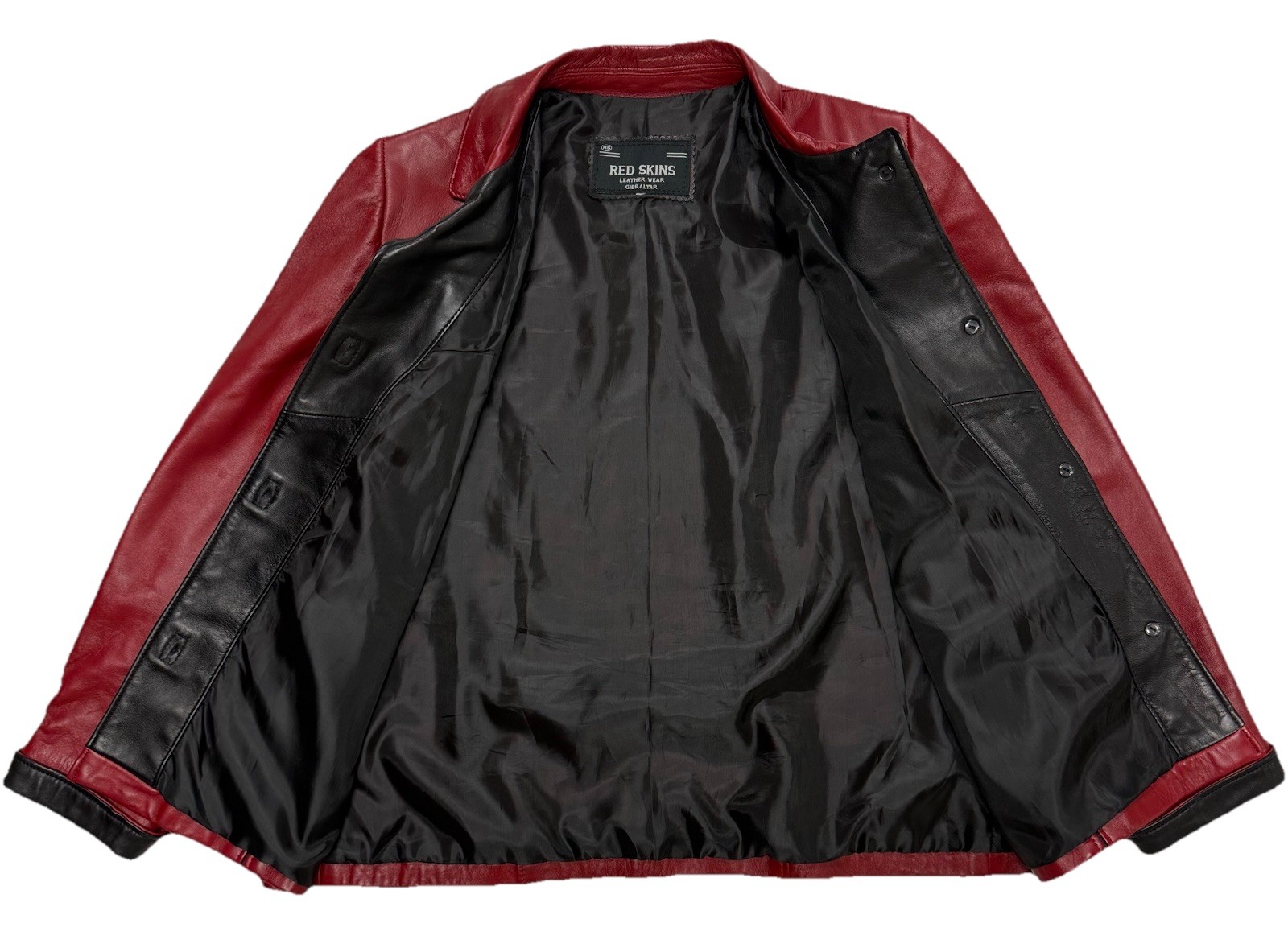 Vintage Red Leather Jacket With Black Lining Size M French Brand Red Skins