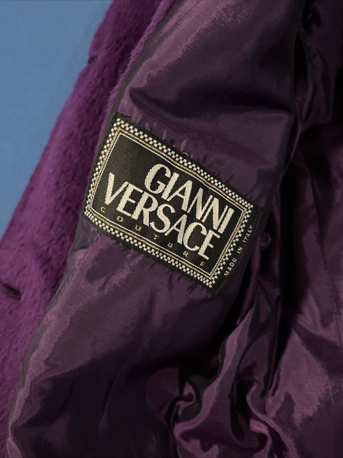 VTG Gianni Versace Wool Coat Women’s Size 46 Purple Runway / Overcoat Italy