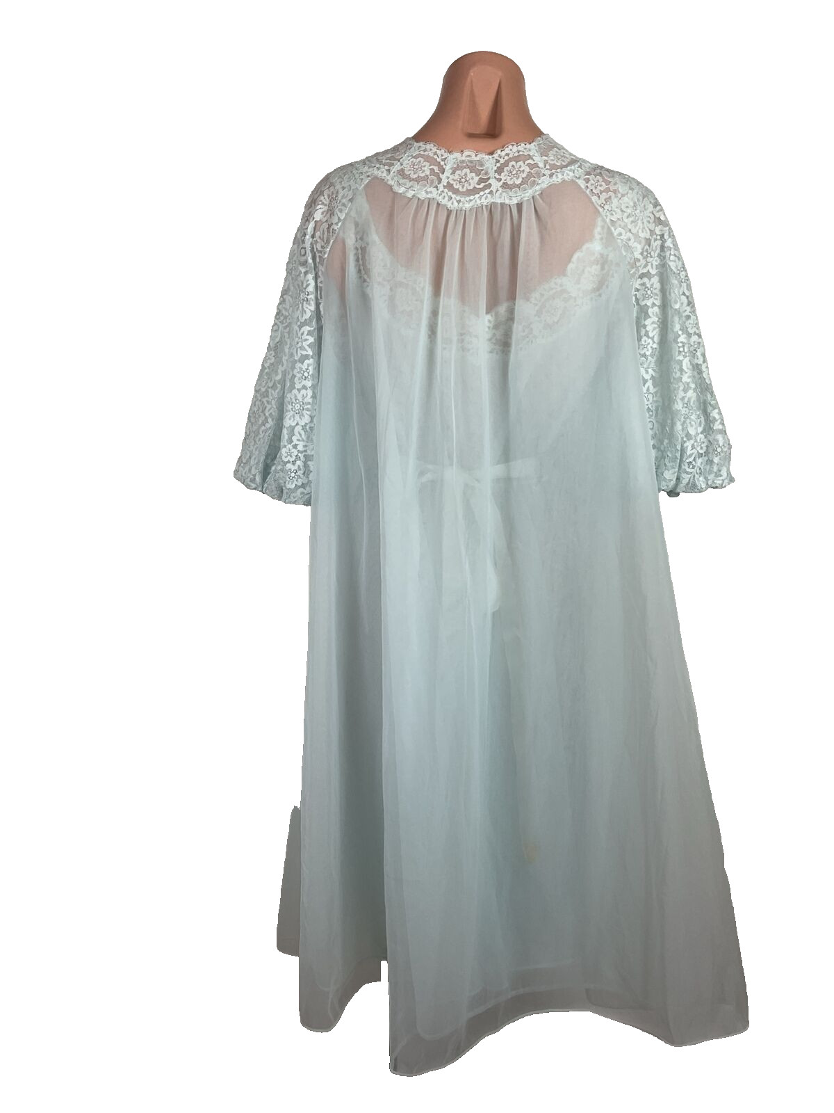 VTG PERMA PLEAT CHIFFON LACE 200″ SWEEP Peignoir ROBE Gown Cape 3pc Set RARE!!!