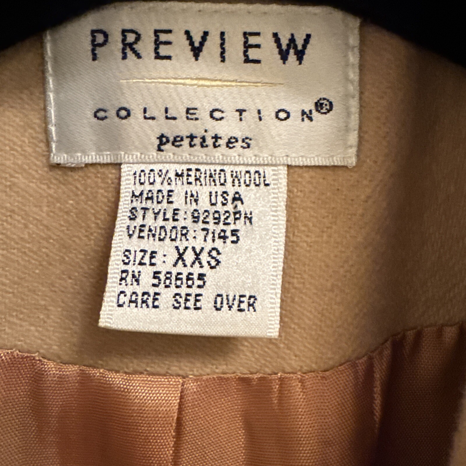 Vintage Preview International Women’s Wool Blazer-Camel Color Xxs Petite 2 4