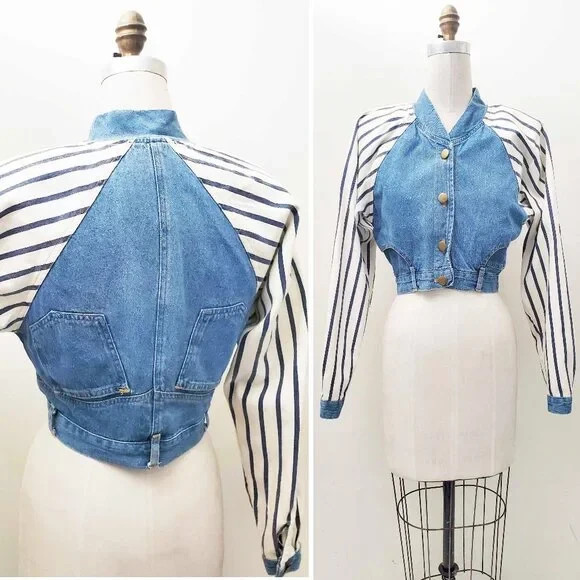 VTG 80s TICKETS Brand Cropped „UPSIDE DOWN PANT JACKET”. USA. S/XS.