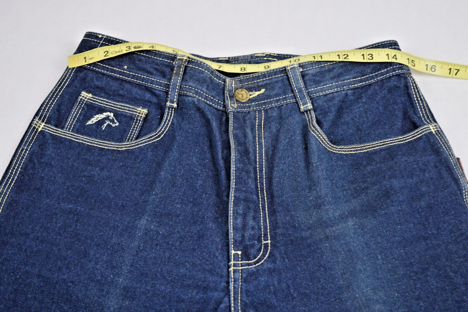 Vintage Jeans Jordache Horsehead Size 32 80s Blue Yellow Stitch High Waist