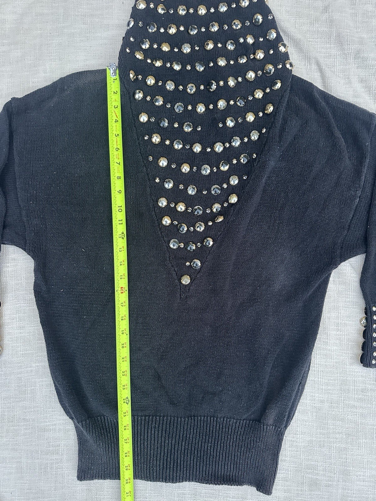 Vintage 80s Bonnie Boerer Black Studded Beaded Turtleneck Knit