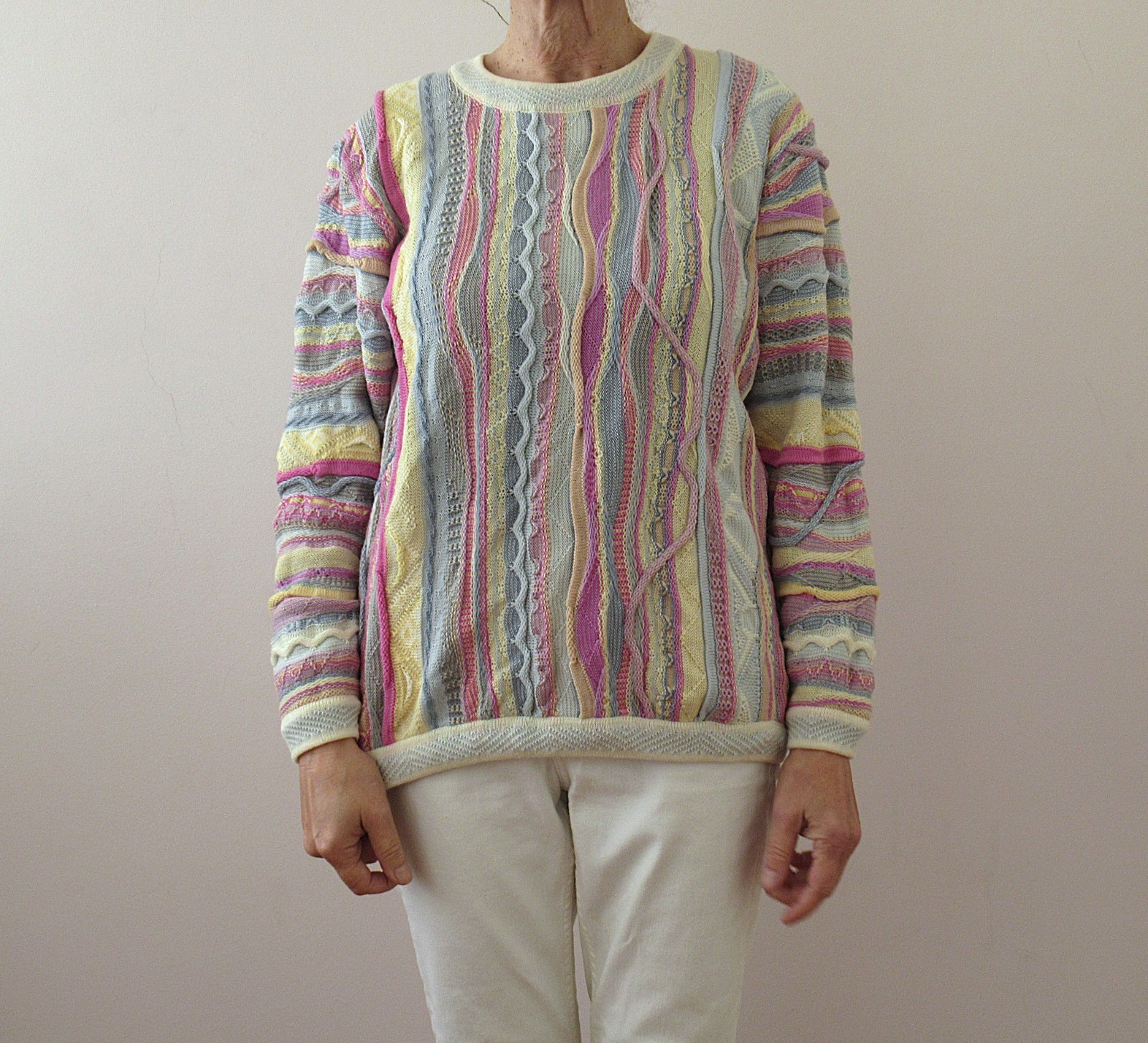 Vintage 80s 3D Pastel Wool Coogie Style Jumper Sweater Small Medium
