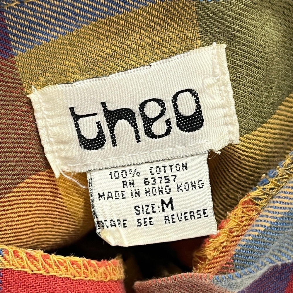 Theo Shirt Women M Vintage 90s Made In Korea Oversized Plaid Chest Pockets Woven
