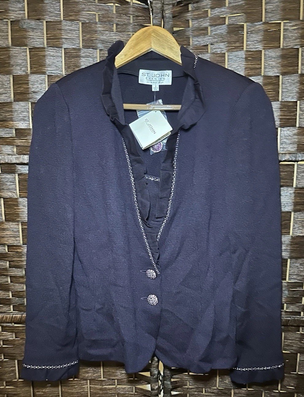 NWT Vtg 2002 St. John Evening Marie Gray Purple Wool Blend Knit Blazer 4 $1150