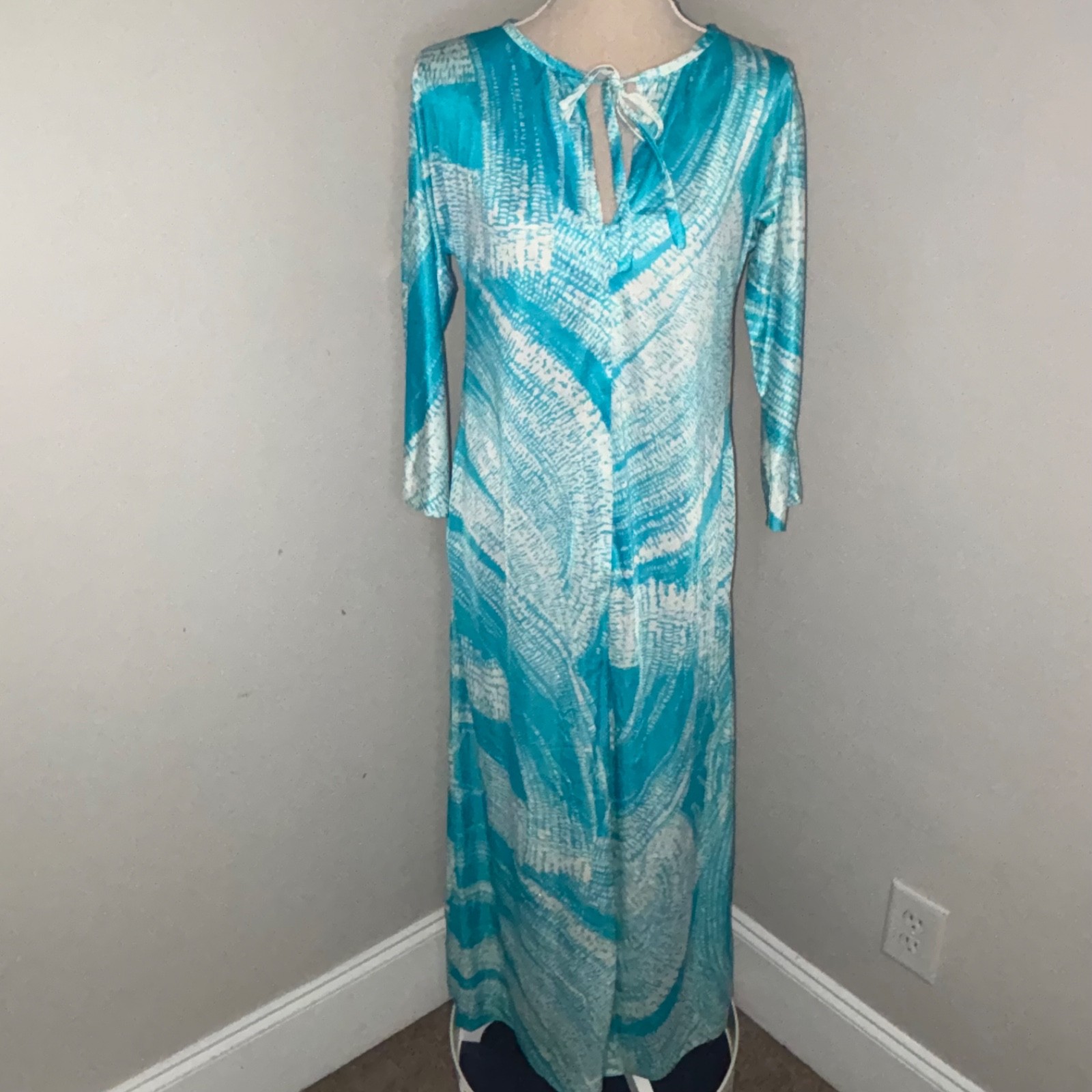 Chiha by Jaconelli Montaldo’s 1950’s vintage house dress robe POCKETS aqua nylon