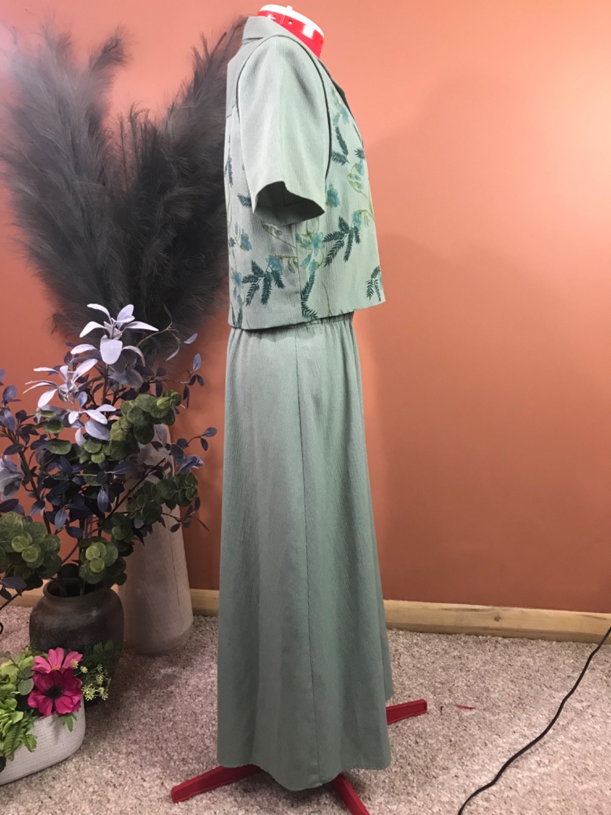 miss dorby green dress floral vest sz 12 cottagecore vntg 90’s homestead