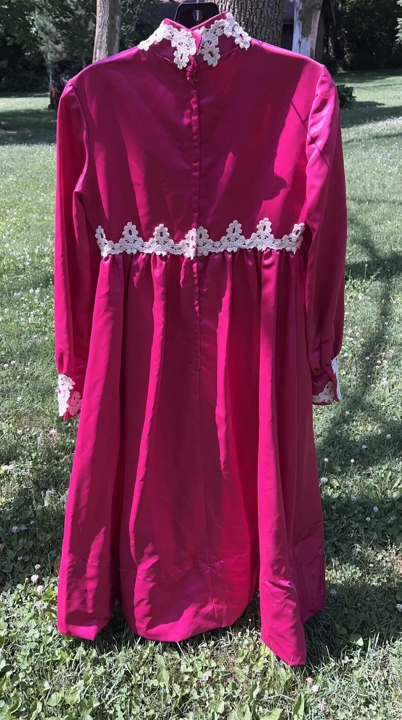 Small Vintage Cottage Core Prairie Long Hot Pink Dress, No Brand Laura Ingalls