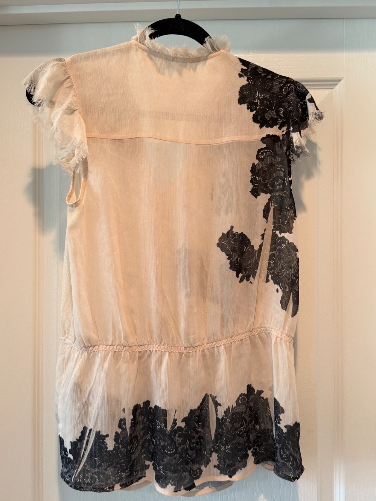 Vintage Guess Romantic Lace Blouse Sleeveless Sheer Top Blush Black Whimsy M