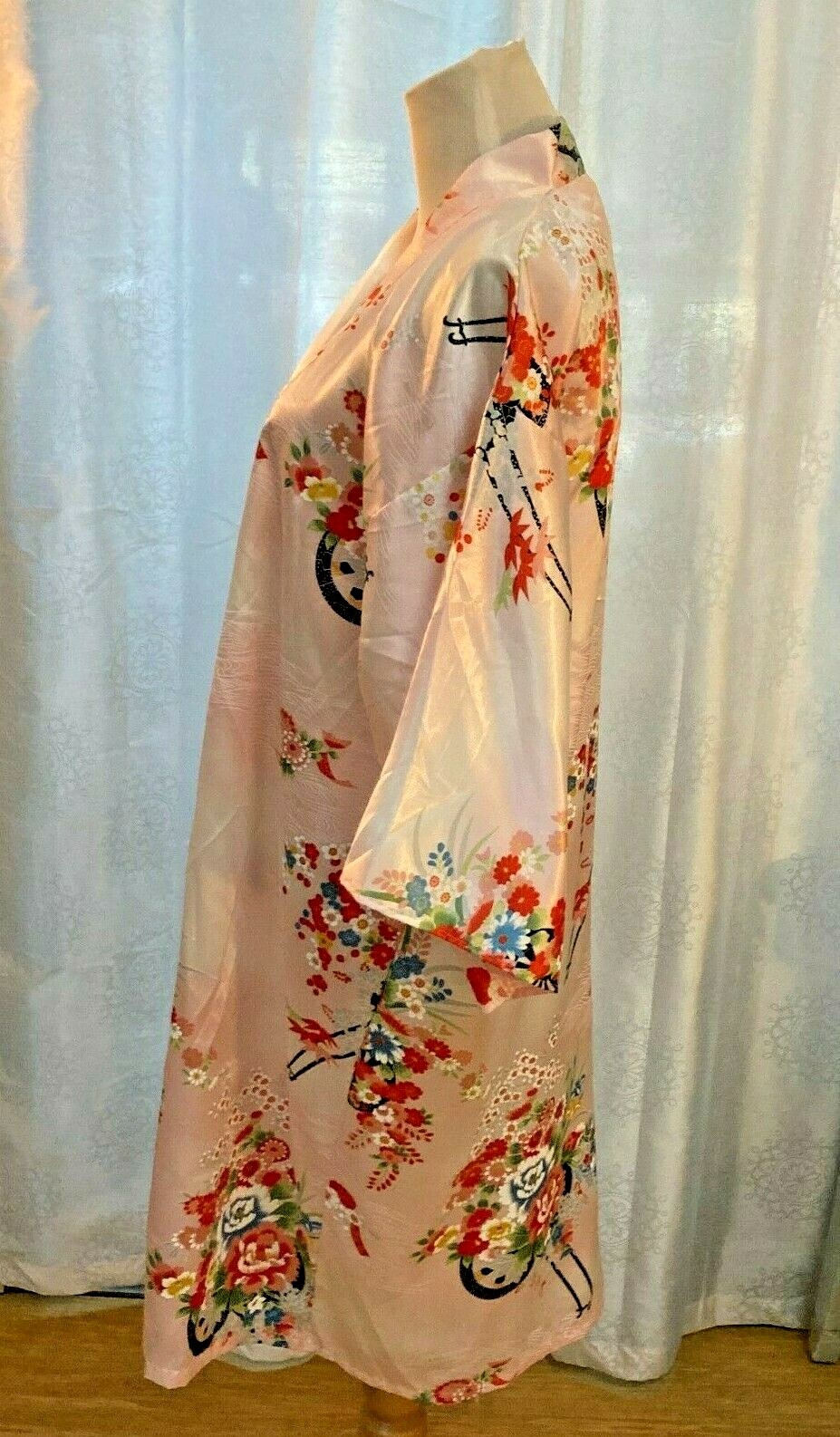 Vintage New Ichiban Japan Gown Kimono Robe Pink Floral Asian Oriental Size 42