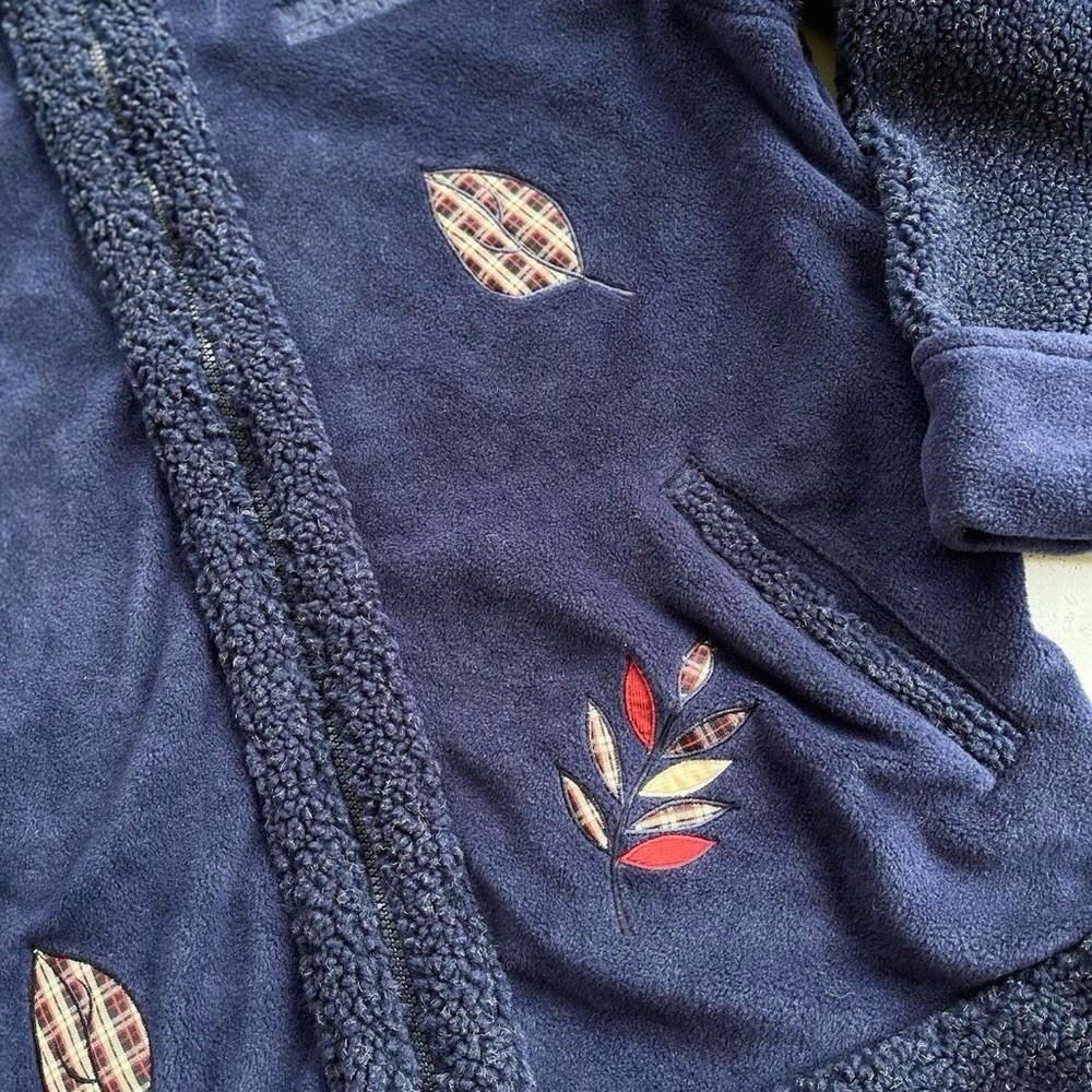 Vintage Northern Reflections Navy Blue Fleece Embroidered Plaid Leaves Jacket L