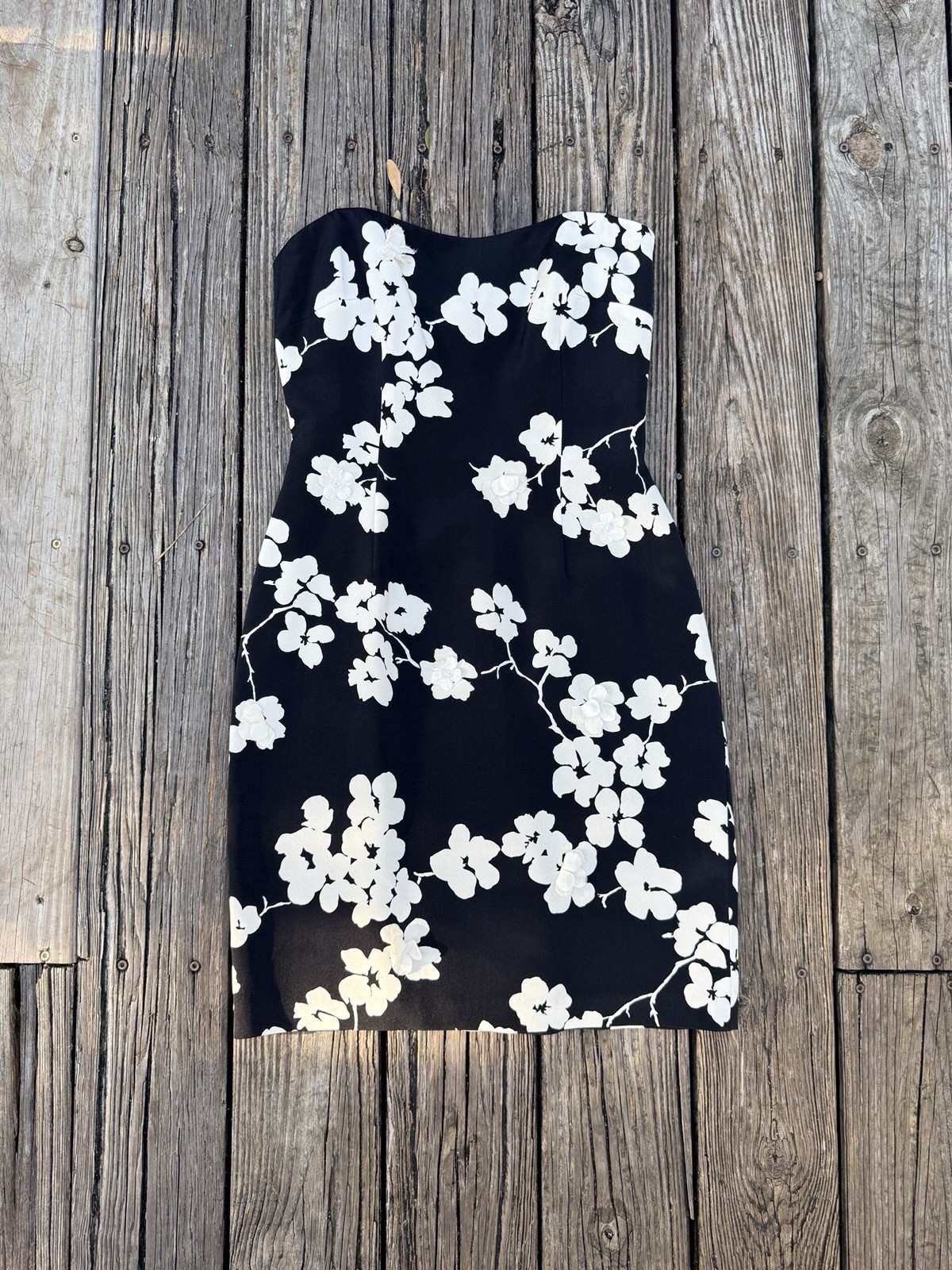 Vintage 90s 2000s David Meister Silk Floral Strapless Mini Dress